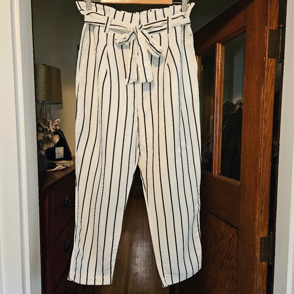 Dex Women's Striped Pants - White with Black Stripes - Size Small